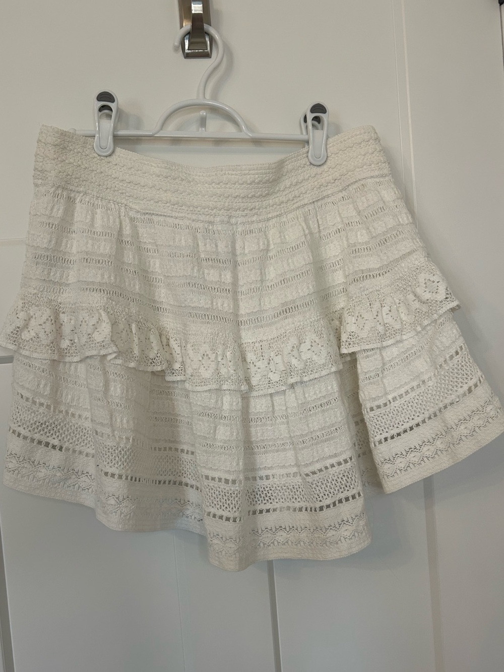 Aerie Ivory Crochet Tiered Ruffle Mini Skirt Size L Cotton